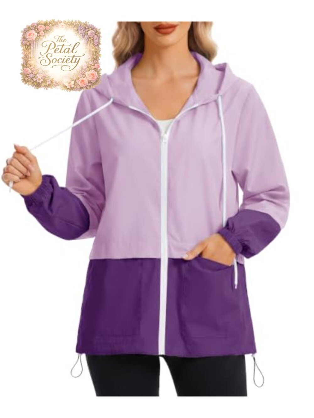 Womens Waterproof Packable Hooded Raincoat Zip Pockets